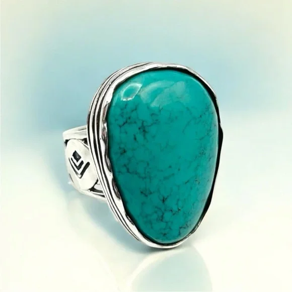 Silpada Vintage Turquoise Ring Exquisite Substantial Sterling Silver Detail Sz 8 - Picture 8 of 8